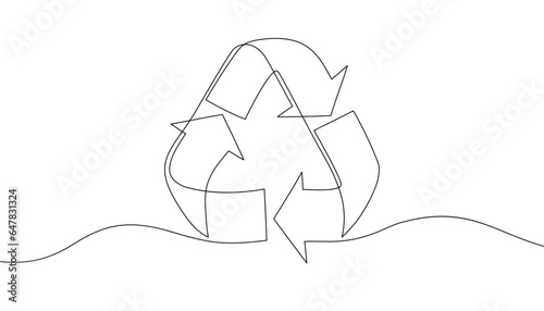 Recycle sign - one line continuous drawing style. Recycling icon - vector single line illustration for recycle bin photo