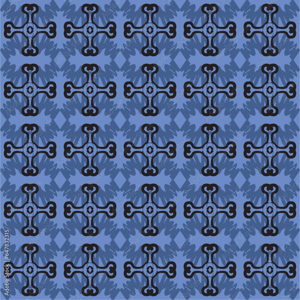 Seamless abstract boho shapes bone ornament in blue and black, textile design wallpaper, clothing, wrapping, Batik, fabric Seamless abstract boho shapes bone ornament in blue and black, textile design wallpaper, clothing, wrapping, Batik, fabric