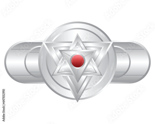 desain vektor, ilustrasi simbol berbentuk bintang yang terdiri dari kombinasi banyak bentuk segitiga dengan warna abu-abu perak, mirip dengan teknologi pesawat luar angkasa di film Alien photo