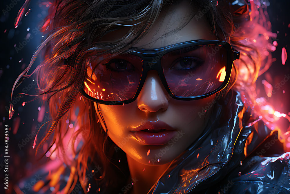 Cyberpunk woman portrait futuristic neon style Cyberpunk woman portrait futuristic neon style