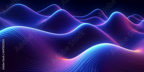 High-speed wave lines of pink and blue neon light and bokeh lights abstract design, future-looking backdrop. Idea of Data Transmission. Futuristic blue technology elevation concept.