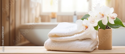 New towels on rustic bathroom table