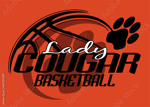 lady cougar basketball team design with ball for school, college or league sports