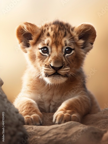 baby lion background and copy space  generative ai