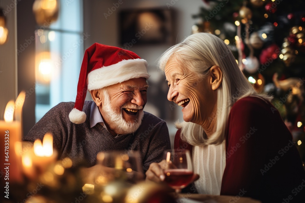 Smiling senior adult couple smiling at home at Christmas. Happy retired man and woman. Smiling senior adult couple smiling at home at Christmas. Happy retired man and woman.