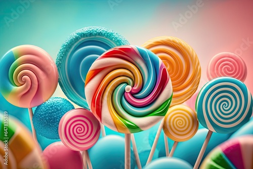 Colorful lollipops on colorful background photo