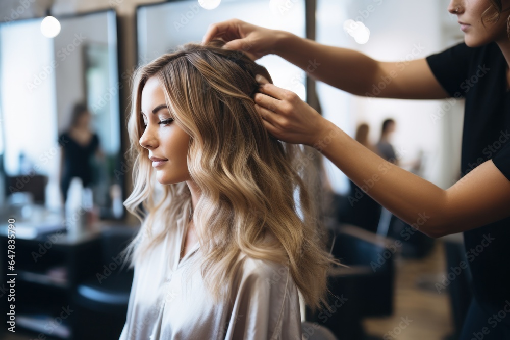 female hair stylist at salon. Stock Photo | Adobe Stock