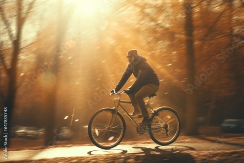 a elderly man on his bike at sunset