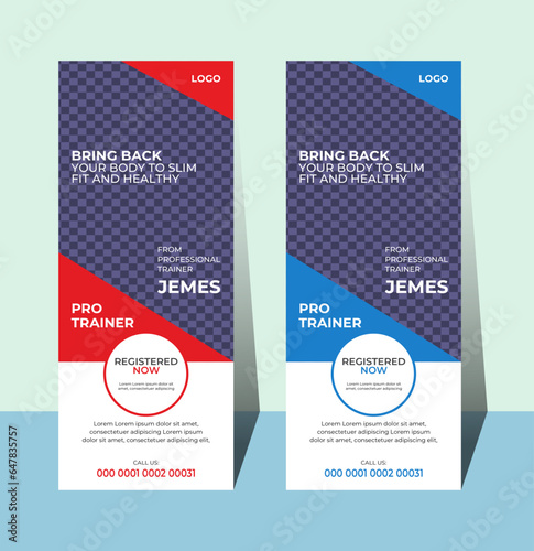 Roll up banner design template, vertical, abstract background, pull up design, modern x-banner, rectangle size. 