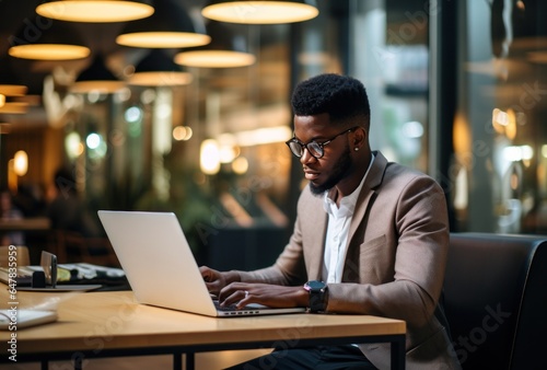 businessman on a wooden table using his laptop computer.