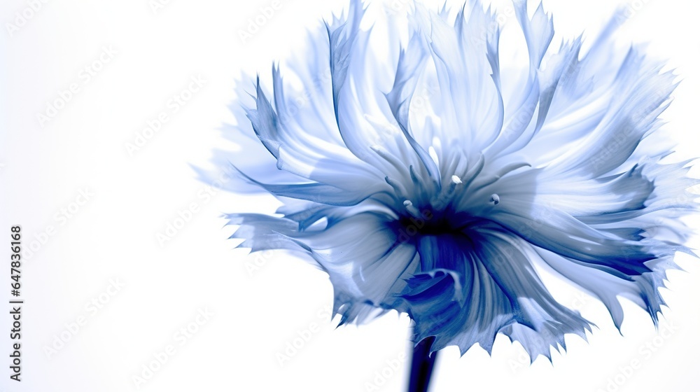 Obraz premium Closeup of beautful blue flower of cornflower. Summer flowers. Floral abstract background. Illustration for banner, poster, cover, brochure or presentation.