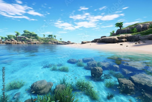 Explore immersive marine wildlife with dolphins and sea turtles in a beautiful Australian beach using a cutting-edge engine. Generative AI
