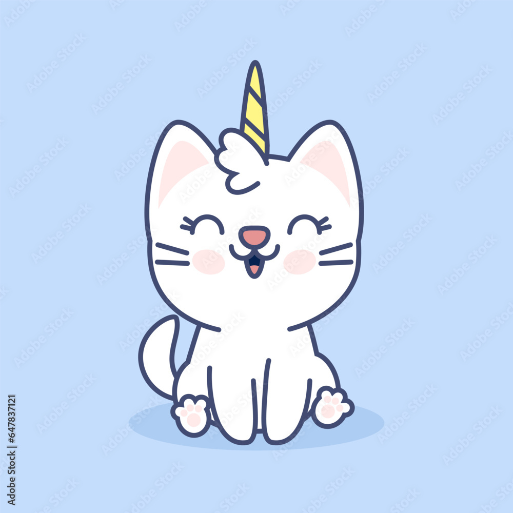 Cute white cat unicorn kawaii Cute white cat unicorn kawaii