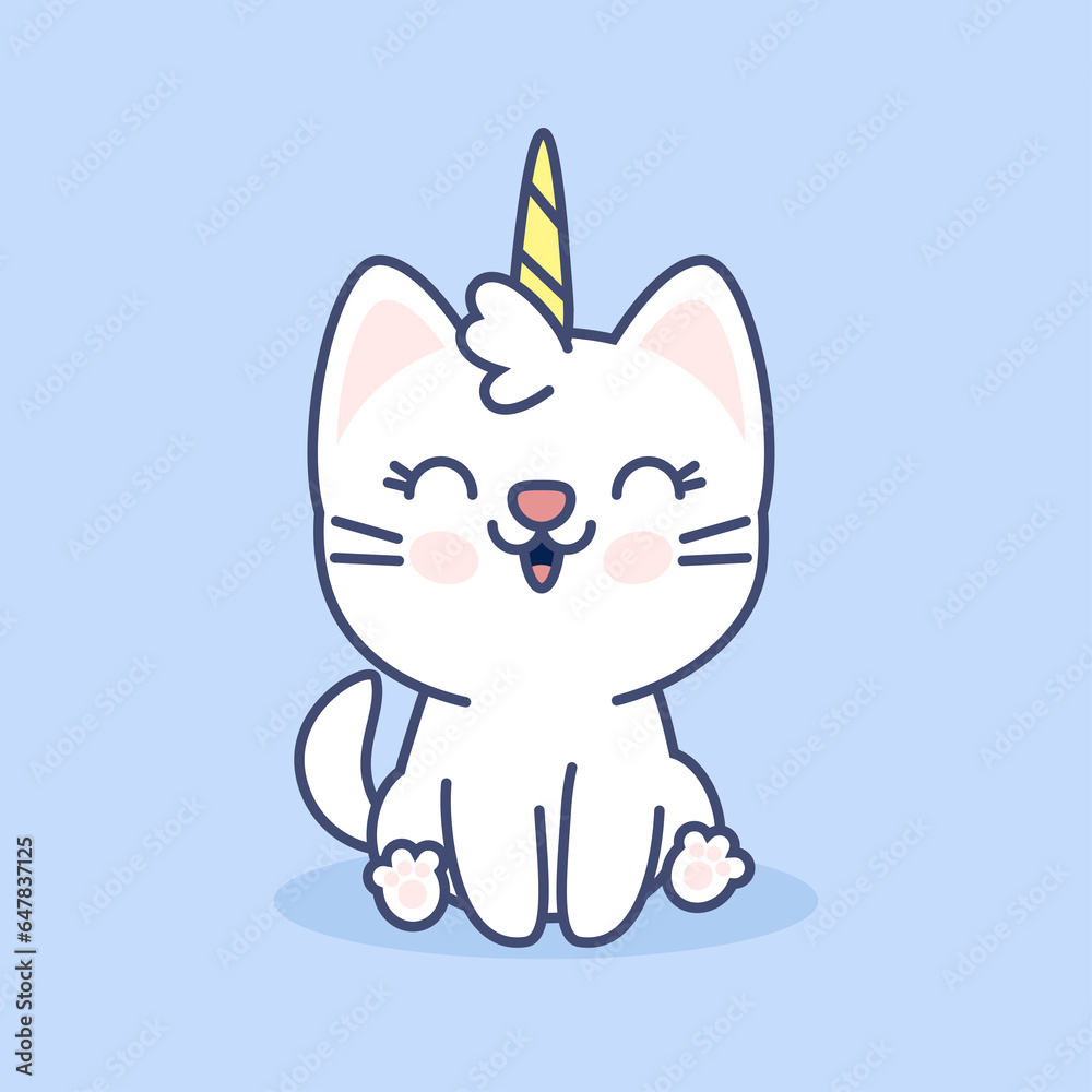 Cute white cat unicorn kawaii 