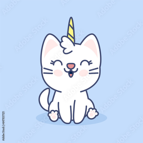 Cute white cat unicorn kawaii