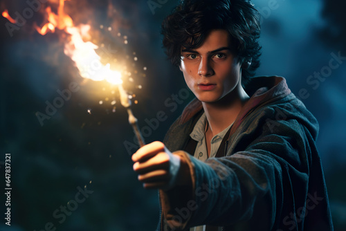Casting a spell with a magic wand fantasy