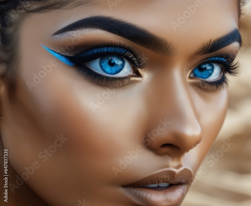 a woman with blue eyes and long lashes makeup presentation