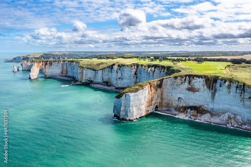 Beautiful seaside landscape of cliffs on the Normandy coast in France, Etretat.