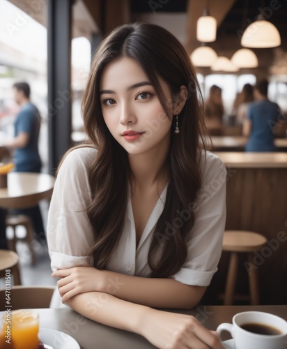 portrait of a asian woman at a cafe place