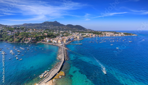 Panoramic view of Ischia Ponte in Italy.