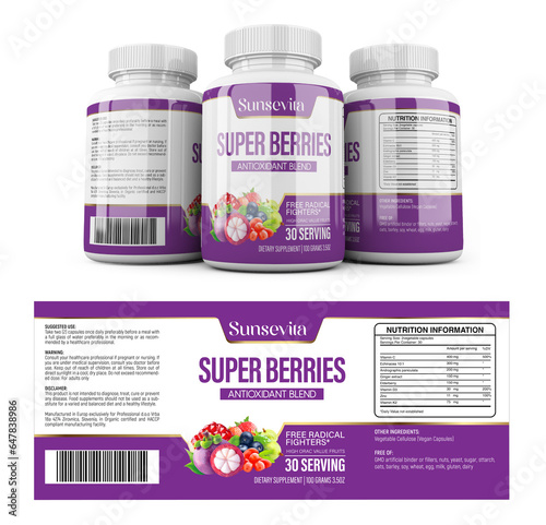 Supplement label design with 3D Mockup and editable file