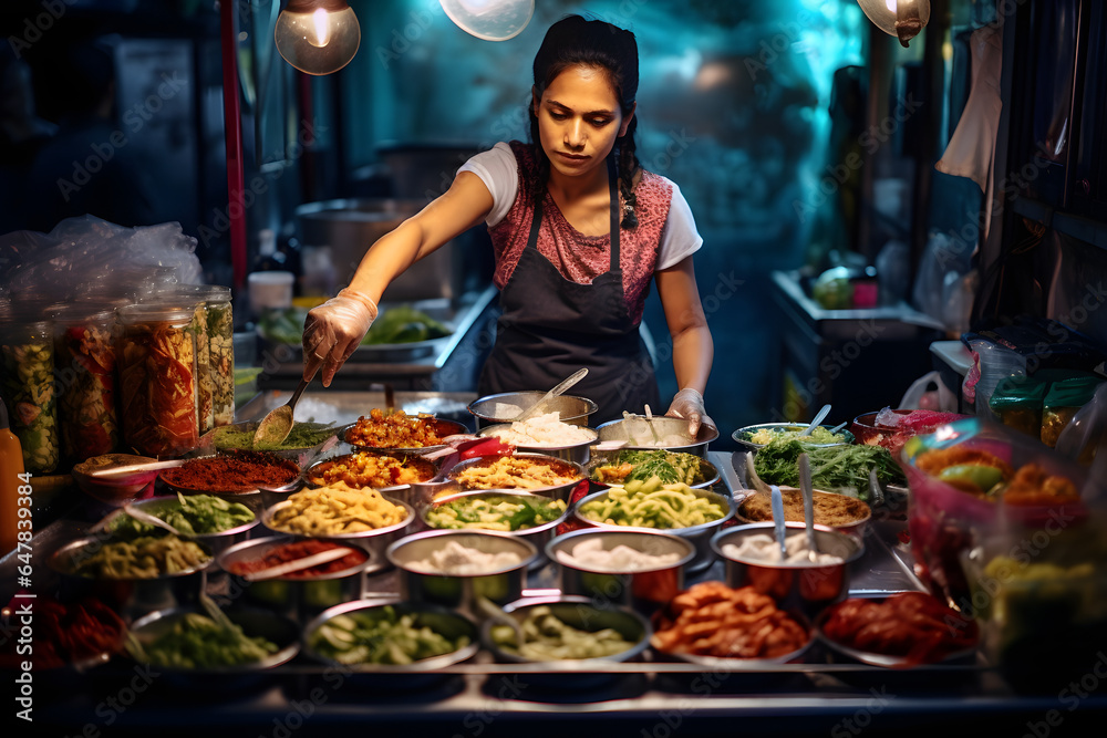 Photo of a woman making street food Photo of a woman making street food