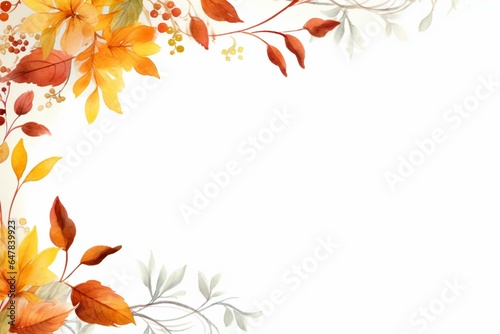 Autumn-themed watercolor border for Thanksgiving cards and invites. Generative AI