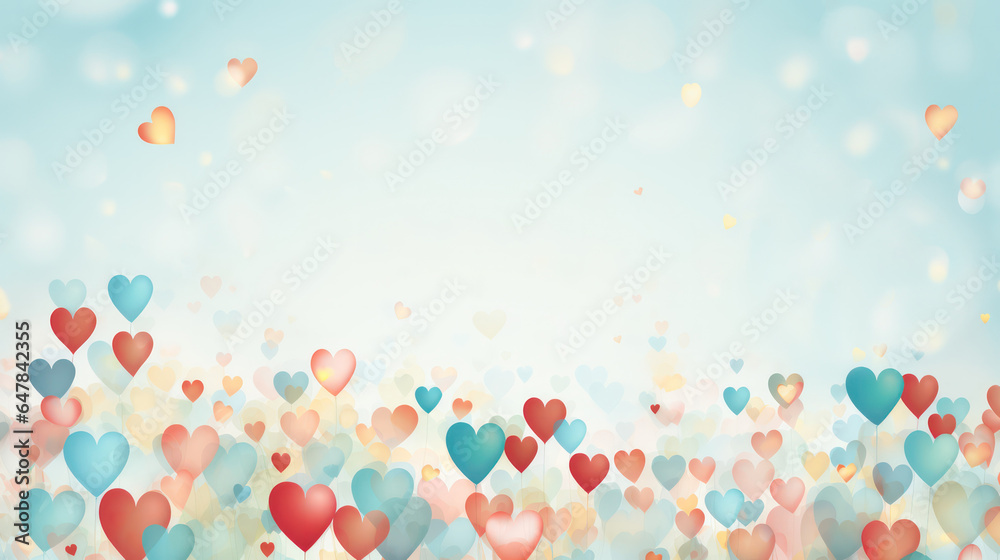 Colorful air hearts on a blue background, World Kindness Day, banner with copy space. World is full of kindness