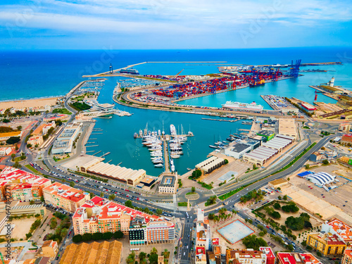 Valencia city port aerial panoramic view, Spain