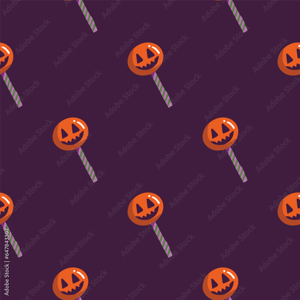 Simple seamless pattern with lollipop on dark background. Halloween concept. Hand drawn vector illustration for cover, stationary, wallpaper, prints, wrapping, textile Simple seamless pattern with lollipop on dark background. Halloween concept. Hand drawn vector illustration for cover, stationary, wallpaper, prints, wrapping, textile