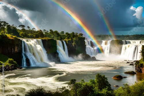 rainbow over waterfall