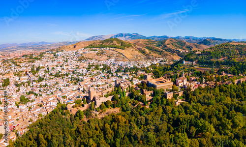 The Alhambra aerial panoramic view in Granada, Spain
