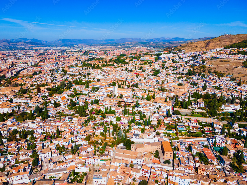 Granada city aerial panoramic view in Spain