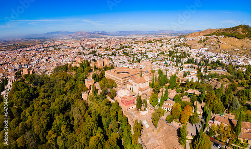 The Alhambra aerial panoramic view in Granada, Spain