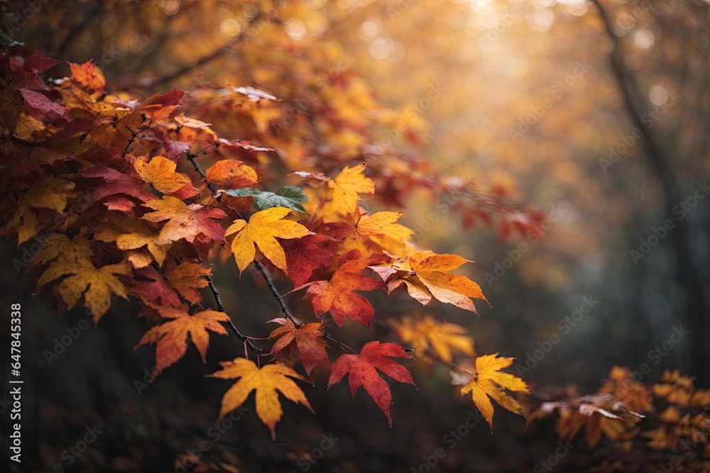 Autumn colorful leaves on the branch. ai generative Autumn colorful leaves on the branch. ai generative