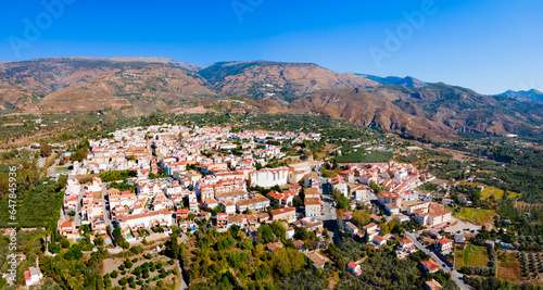 Orgiva town aerial panoramic view in Alpujarras, Spain