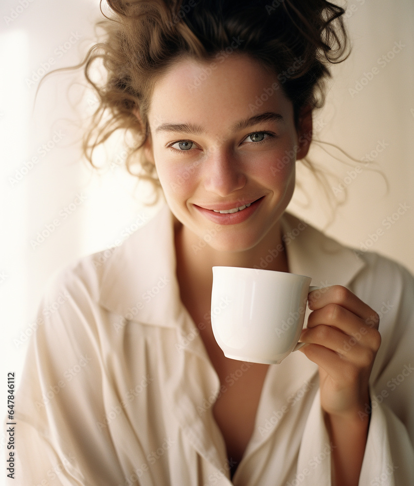Beautiful young smiling woman drinking coffee Beautiful young smiling woman drinking coffee