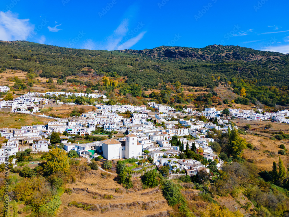 Bubion village aerial panoramic view, Spain