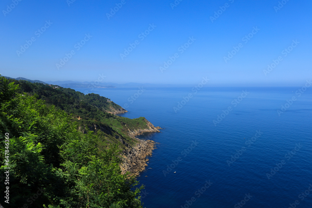 Panoramic view of the coast of San Sebastian on a sunny day