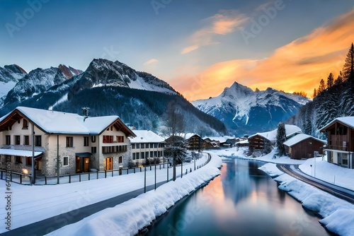 mountain village in the winter