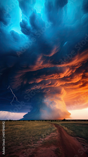 Tempest's Embrace: A Vibrant Supercell Engulfs the Plains at Twilight