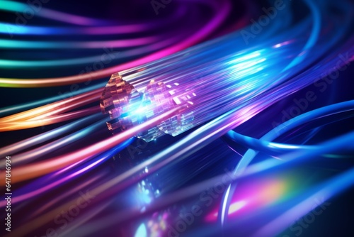 Colorful optic fiber electrical cables wires neon waves lines abstract 3d ai design background pattern glow colored streams information optical connection internet web multicolor data led technology photo