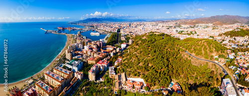 Malaga city aerial panoramic view in Andalusia, Spain