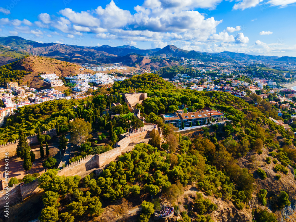 Castillo Gibralfaro Fortress aerial panoramic view, Malaga