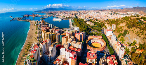 Malaga city aerial panoramic view in Andalusia, Spain