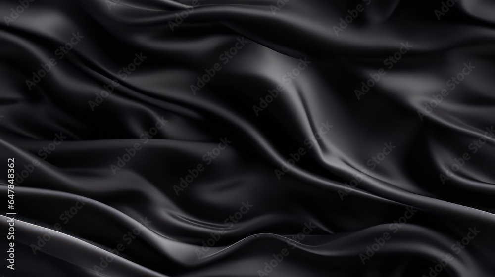 Fototapeta premium Black fabric allure. Gentle wavy and shiny. A backdrop for design dreams. Dive into elegance.