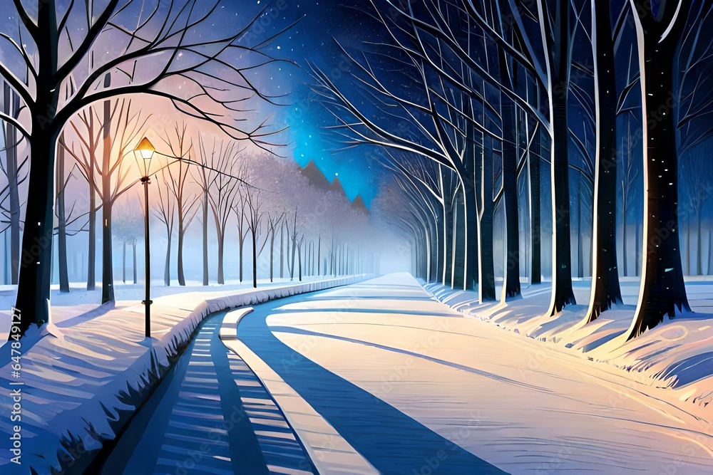 winter forest in the night