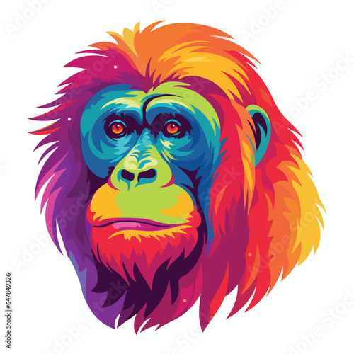 Orangutan rainbow  flat vector  groovy lo-fi