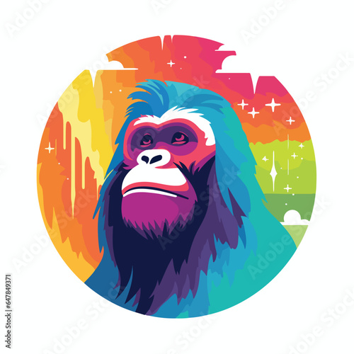 Orangutan rainbow, flat vector, groovy lo-fi