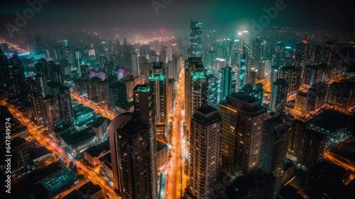 Captivating Evening Vistas: Illuminated Skyscrapers Define Urban Landscapes, generative AI © Photo Treiller 8